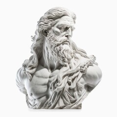 Obraz na płótnie Canvas Sculpture of Zeus god of the sky in ancient Greek mythology isolated on a white background, generative ai