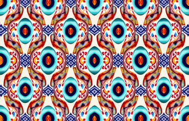 Blurred porcelain seamless fabric pattern. Abstract traditional folk ikat antique porcelain graphic line. Texture textile vector illustration ornate elegant luxury vintage retro style.