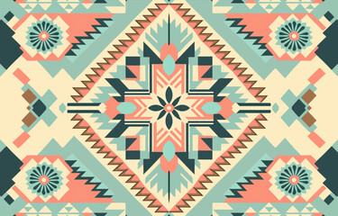 Flower fabric pattern vintage pastel colors. Abstract indigenous graphic line art for flowers ancient. Textile vector illustration old antique vintage retro style. Floral design for clothing, etc.