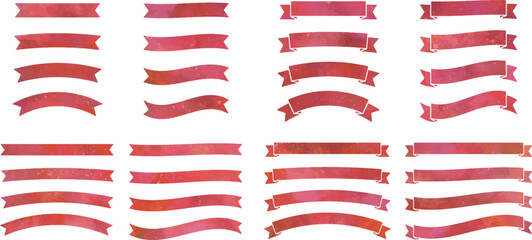  赤いリボンの水彩画イラストのフレームセッット