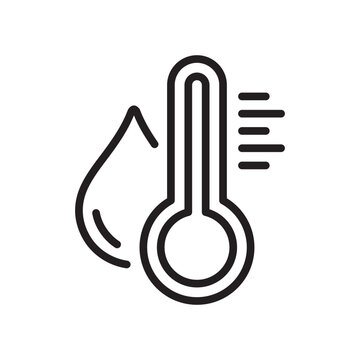 Water Temperature Indicator Line Icon. Mercury thermometer and Water Drop Linear Pictogram. Temperature and Humidity Level Outline Icon. Editable Stroke. Isolated Vector Illustration.