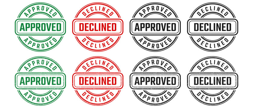Approved and declined round stamp sign with grunge texture vector on white background