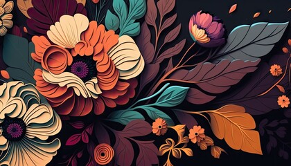 Designer Background with Floral patterns and Bold color palette with Geometric Shapes in Bold Colors - Modern Wallpaper Template with Vibrant Hues and Polygonal Pattern (generative AI)