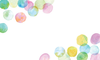 水彩画。水彩タッチのまるフレームベクターイラスト。カラフルな滲み素材。まるのテクスチャ。Watercolor painting. Watercolor touch round frame vector illustration. Colorful blotting material. Circle texture.