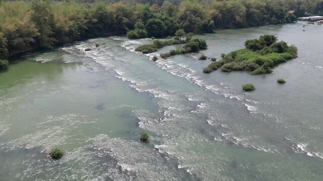 Drone footage above rapides of Srepok river in Stung Treng province, wild nature around and amazing landscape, Cambodia 2-2
