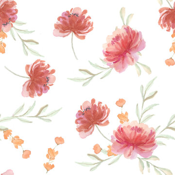 seamless pattern with rose watercolor flowers
