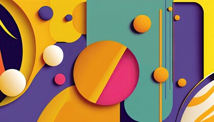 Designer Background with Minimalist shapes and Bright color palette with Geometric Shapes in Bold Colors - Modern Wallpaper Template with Vibrant Hues and Polygonal Pattern (generative AI)