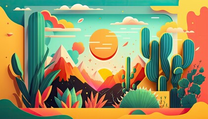 Designer Background with Simple illustrations and Bright color palette with Geometric Shapes in Bold Colors - Modern Wallpaper Template with Vibrant Hues and Polygonal Pattern (generative AI)