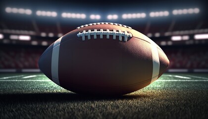 a close-up of a field-bound American football. Generative Ai.