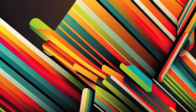 Designer Background with Striped designs and Vibrant color palette with Geometric Shapes in Bold Colors - Modern Wallpaper Template with Vibrant Hues and Polygonal Pattern (generative AI)