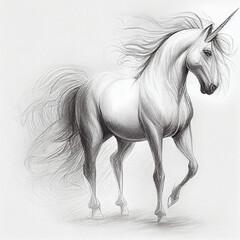 Unicorn Black and White Sketching. Generative ai. 