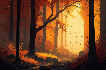 Autumn woods. Generative AI