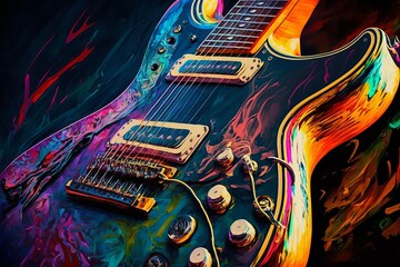 Gitara Elektryczna abstrakcyjny kolorowy akrylowy Generative AI - obrazy, fototapety, plakaty