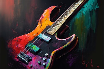 Gitara Elektryczna abstrakcyjny kolorowy akrylowy Generative AI