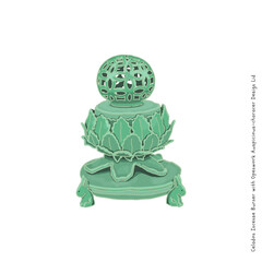 This illustration is 'Celadon Incense Burner with Openwork Auscular-character Design Lid', a national treasure of Goryeo, Korea.