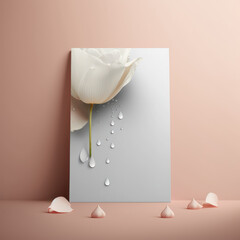 Mockup photo frame, misty dew drops on a rose petal AI Generaion