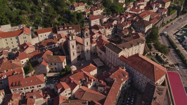 Kotor city with Cathedral of Saint Tryphon in Montenegro during afternoon