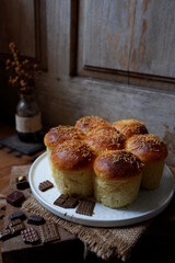 Home made bread on wooden background