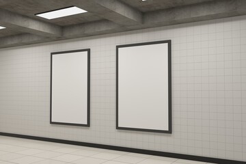 Subway Three Vertical Sign Poster Billboard Mock up