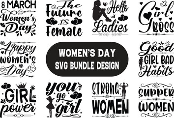 Fototapeta premium Women's day SVG t shirt bundle , a set of women's day t-shirt design. women's day typography bundle t shirt design.
