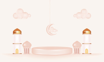 3d realistic islamic ramadan decoration with podium