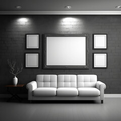 modern living room with blank frames