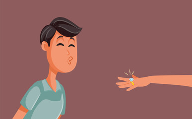 Man Flirting with an Engaged Woman Vector Funny Cartoon Illustration. Married girl refusing advances and courtship from a co-worker
