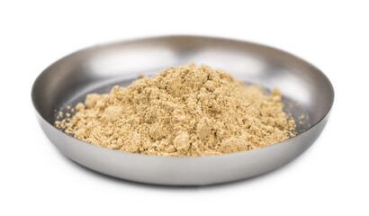 Ginger powder on transparent background. Close-up shot; selective focus.