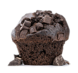 Chocolate Muffins on transparent background (selective focus; close-up shot)