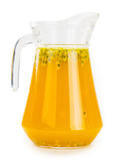 Maracuja Juice isolated on white background (selective focus; close-up shot)