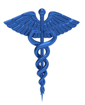 A blue caduceus medical symbol isolated. PNG transparency