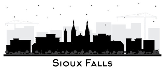 Sioux Falls South Dakota City Skyline Silhouette with Black Buildings Isolated on White. Vector Illustration. Sioux Falls USA Cityscape with Landmarks.