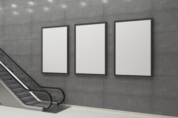 Subway Three Vertical Sign Poster Billboard Mock up