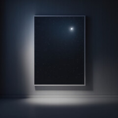 Wall poster mockup glimmering stars in a moonlit night AI generation.