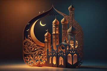 Holy Month, Ramadan Kareem Concept, Islamic Background, Generative AI