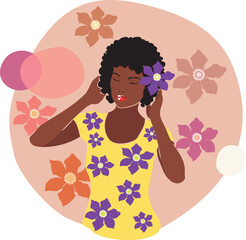 Dark skinned girl with clematis