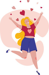 Girl jumping with hearts