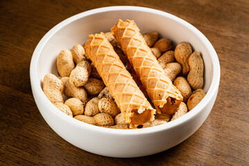 wafer rolls with milk, caramel and condensed chocolate