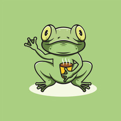 cute valentine frog drinking hot chocolate cartoon illustration