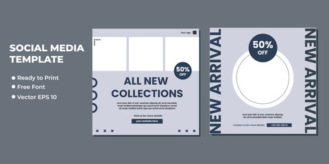 Naklejka na ściany i meble Set of Editable minimal square banner template. Suitable for social media post and web internet ads. Vector illustration with photo college 