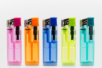 Set of transparent lighters isolated on white background.