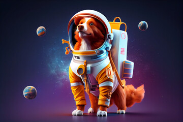 Nova scotia duck tolling retriever dog astronaut in space generative ai - obrazy, fototapety, plakaty
