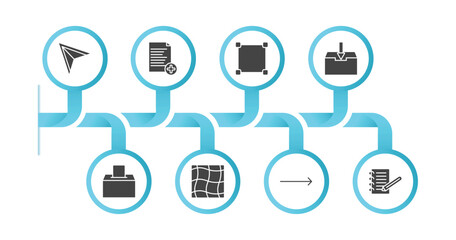 editable filled icons with infographic template. infographic for user interface concept. included direct selection, add new document, metrize, file inbox, elections, mesh, slim right, note blog