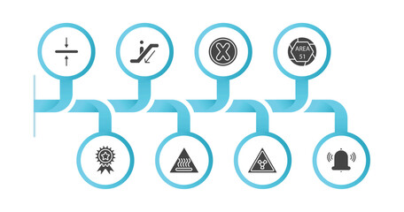 editable filled icons with infographic template. infographic for signs concept. included align, or, cross, area 51, premium badge, heat, radiation, alarm icons.