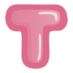Letter T Pink Bold Alphabet Font Design Cartoon Vector