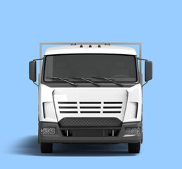 Obraz na płótnie Canvas white flatbed truck template isolated on white for car branding and advertising front view 3d render on blue gradient