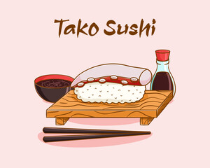 Tako sushi cartoon illustration