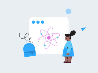 Person taking an online class. Vector illustration