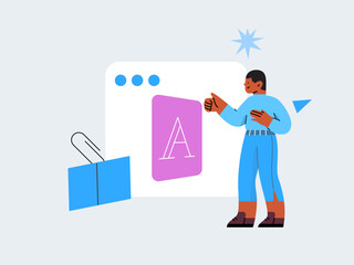 Person taking an online class. Vector illustration
