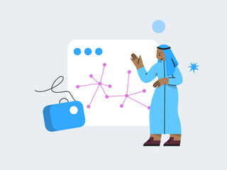 Fototapeta premium Person taking an online class. Vector illustration